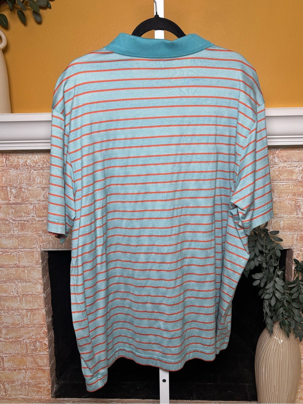 Cutter & Buck Mercerized Cotton Striped Polo 2XL Aqua Coral Golf Shirt #652 - Picture 4 of 8